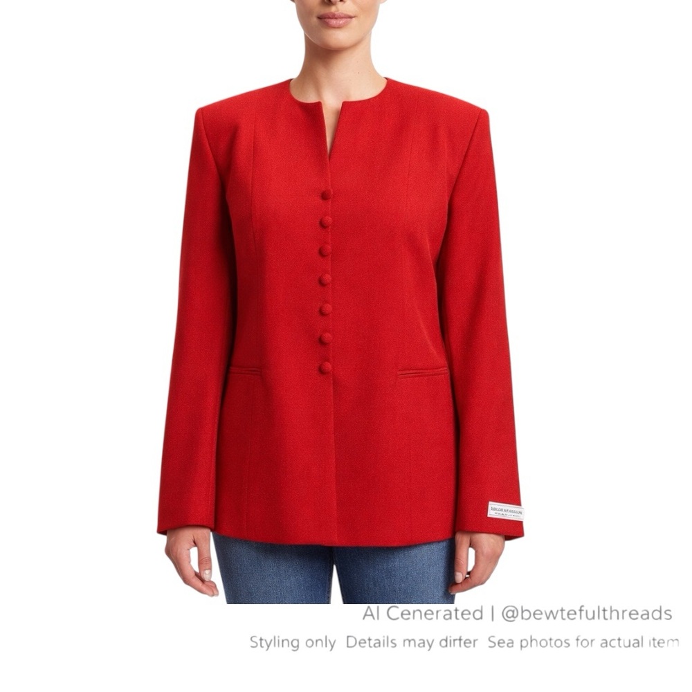 BELLESSA Red Pure Virgin Wool Blazer 12 Made in Canada Structured